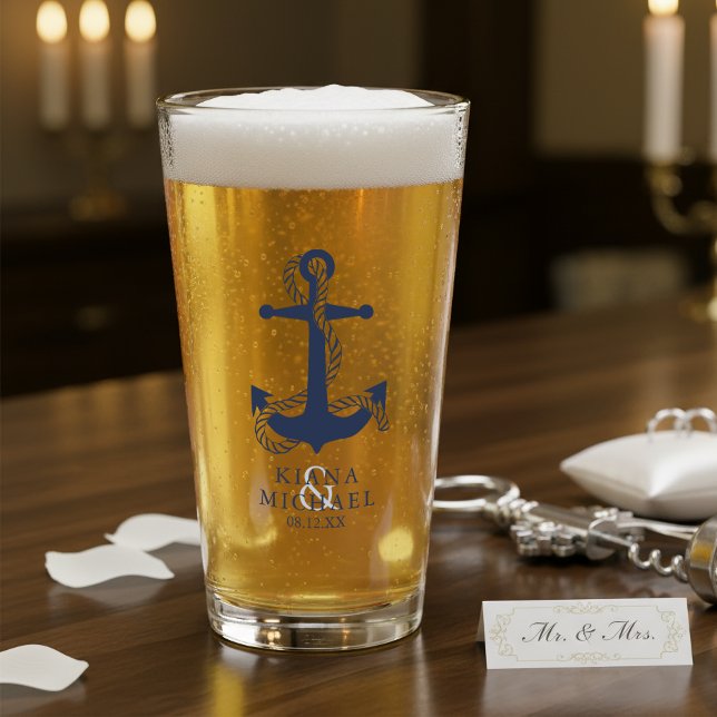 Copo De Pint Âncora de Onda Azul Casamento ID836 (Criador carregado)