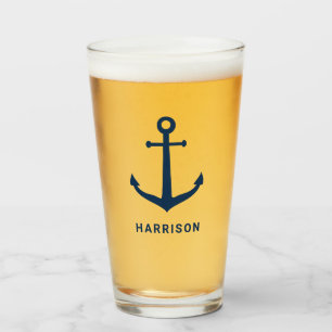 Copo De Pint Âncora do navio com nome personalizado azul Marinh