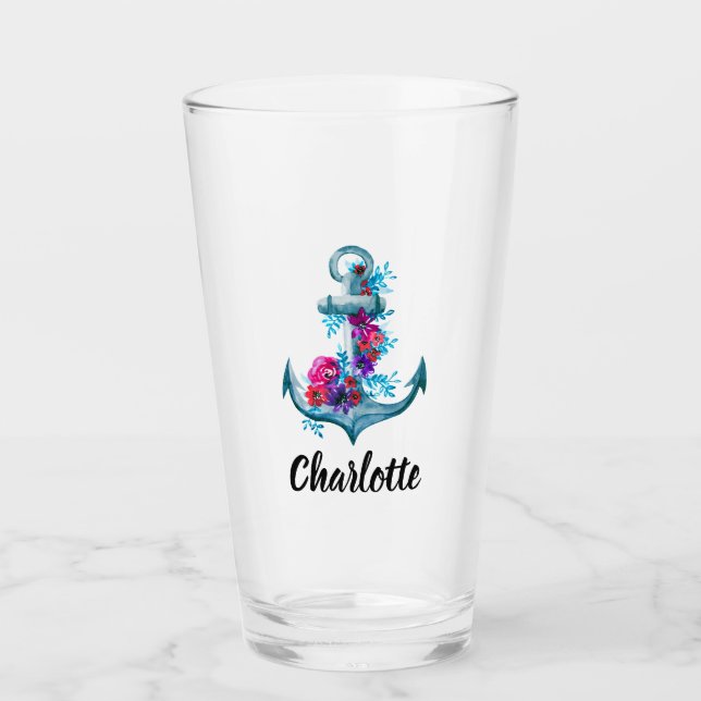 Copo De Pint Âncora FLORAL Náutica Personalizada (Frente)