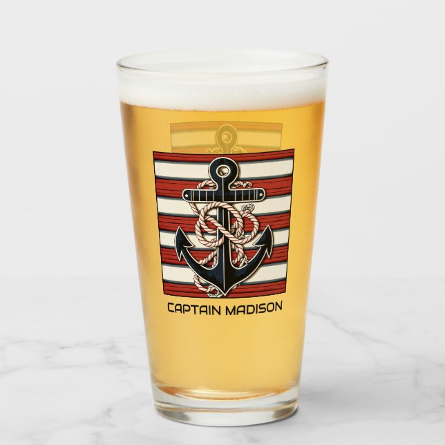 Copo De Pint Âncora Náutica de Texto Personalizado (Frente (Preenchido))