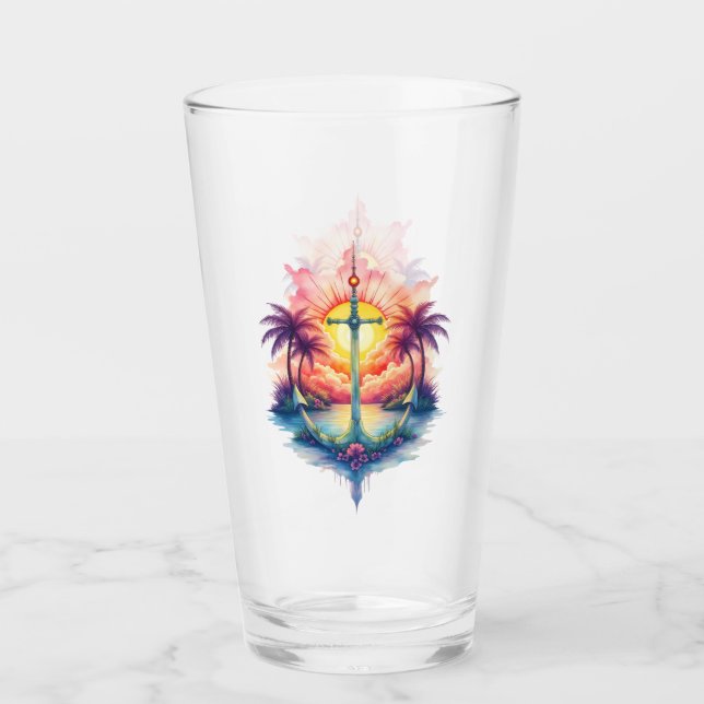 Copo De Pint Âncora solar num paraíso tropical.  (Frente)