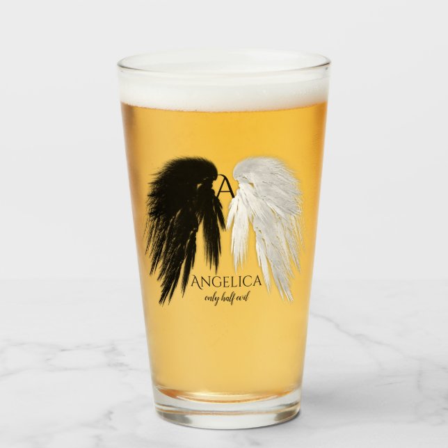 Copo De Pint ANGEL WINGS Monograma "Apenas Meia Mau" Engraçado (Frente (Preenchido))