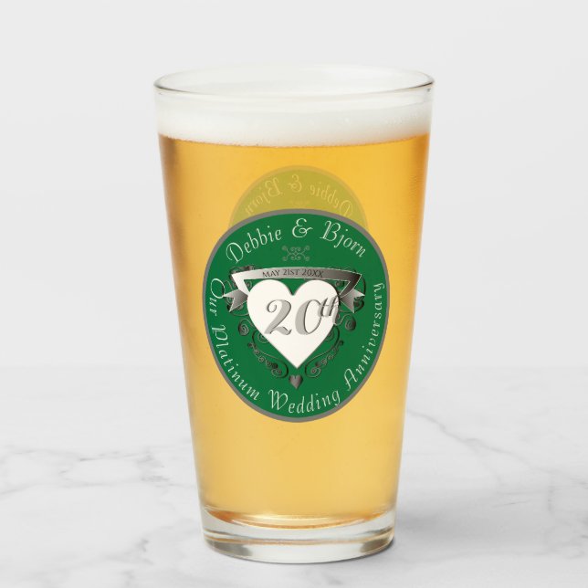 Copo De Pint Aniversário de 20 anos de Casamento   Vidro (Traseira (Preenchido))