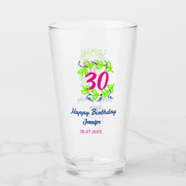 Copo De Pint aniversário de 30 anos verde azul wreath name date