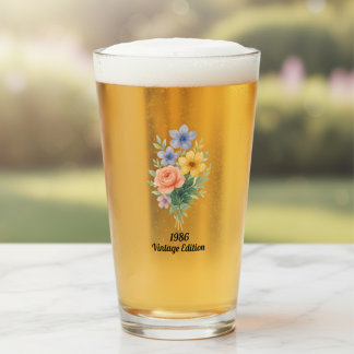 Copo De Pint Aniversário de 40 anos com Floral em Aquarela Vibr