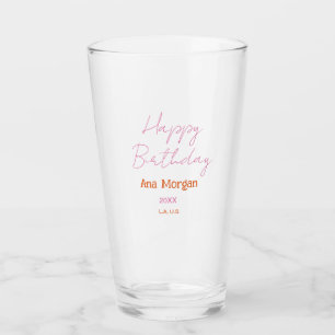 COPO DE PINT ANIVERSÁRIO FELIZ NOME LARANJA ROSA LOCAL ANO SIMP