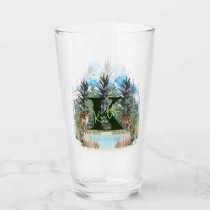 Copo De Pint Aquarela de Veado Personalizado Monograma Letra K