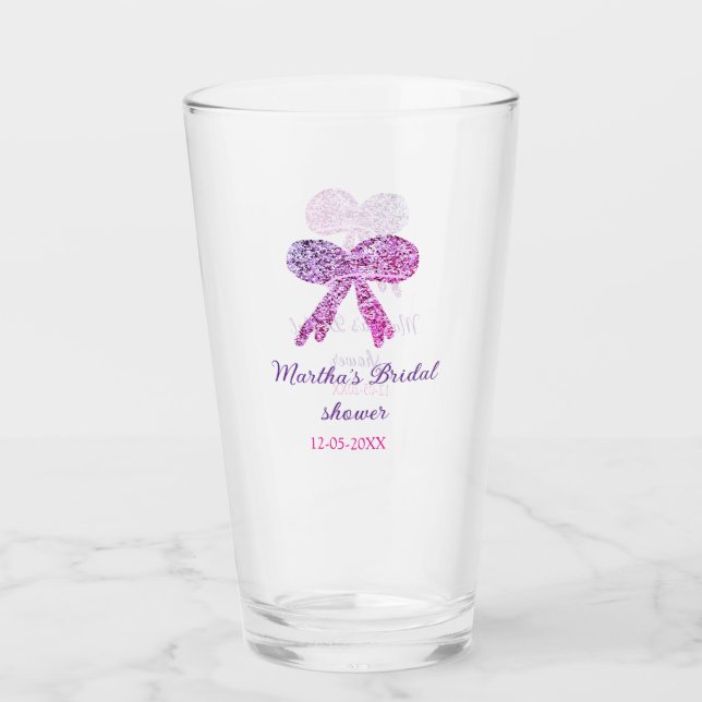 Copo De Pint Arco de casamento brilho brilho rosa roxo nome (Frente)