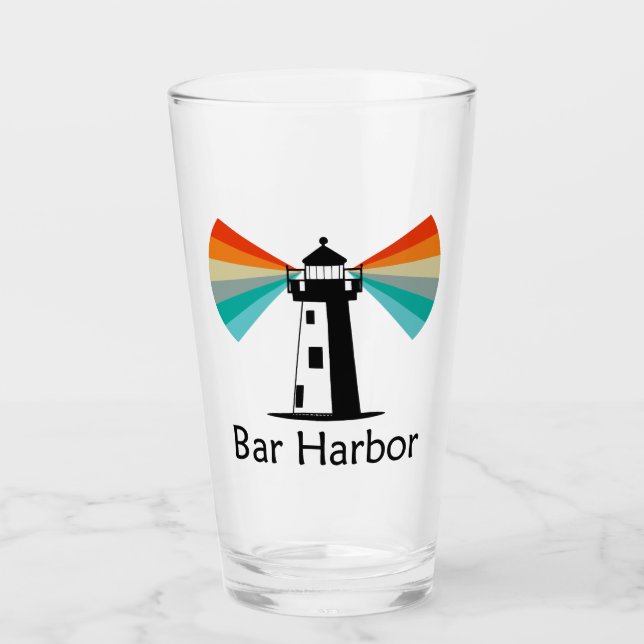Copo De Pint Arco-íris do Farol de Bar Harbor Maine (Frente)