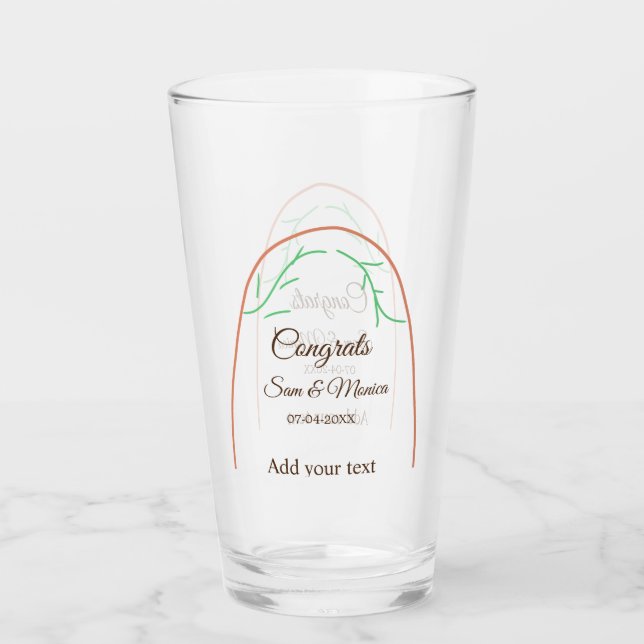 Copo De Pint Arcos laranja verde boho parabéns adicionar nome d (Frente)