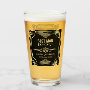 Copo De Pint Art Deco Casamento Melhor Homem Dourado Preto Favo