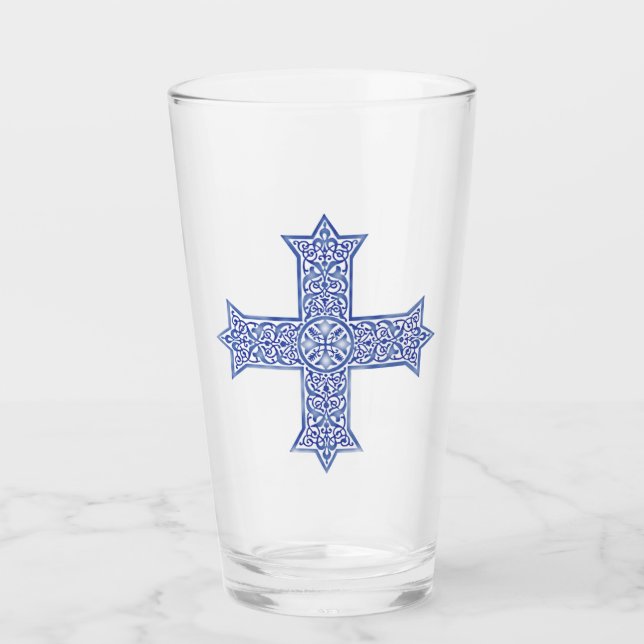 Copo De Pint Arte da Cruz Copta Azul Lapis Premium (Frente)