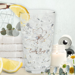 Copo De Pint Arte de Linha Floral de Terracota Minimalista Zen