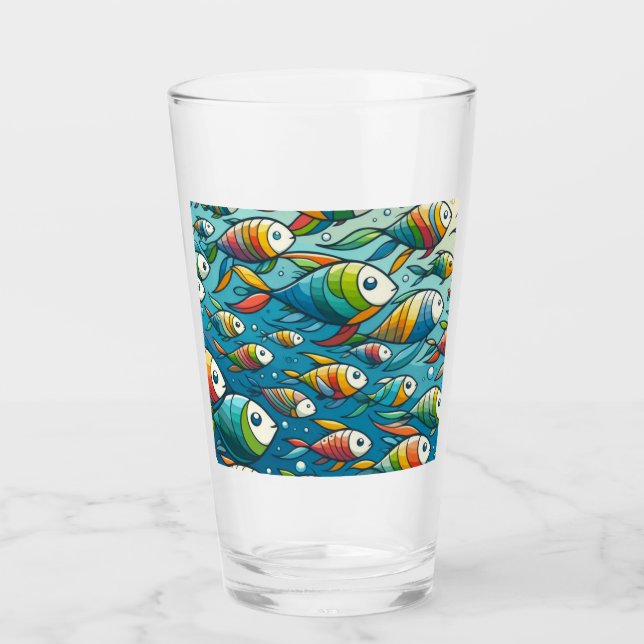 Copo De Pint Arte de peixe submarino colorida (Frente)