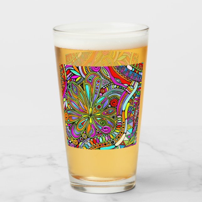 Copo De Pint Arte Fantástica de Esboço - Flores de Abstrato 1 (Frente (Preenchido))