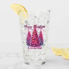 Copo De Pint Árvore de Natal Rosa Personalizada Família