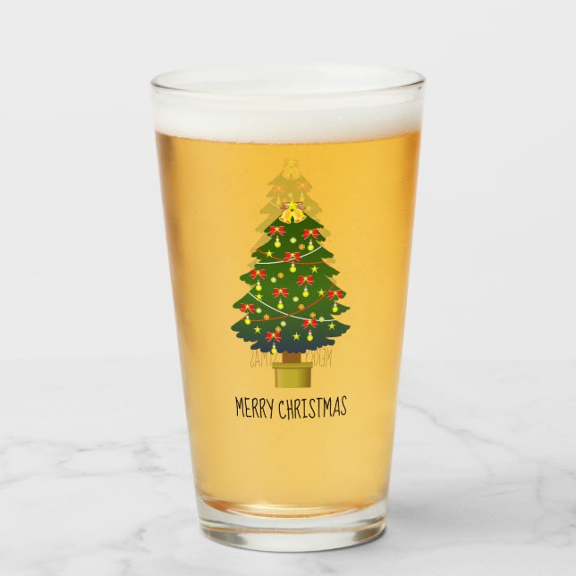 Copo De Pint Árvore Feliz De Natal Com Luzes (Frente (Preenchido))