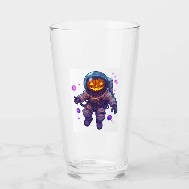 Copo De Pint Astronauta de Abóbora de Halloween (Frente)