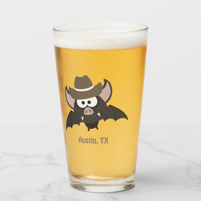 Copo De Pint Austin Texas Cute Cartoon Cowboy Bat (Frente (Preenchido))