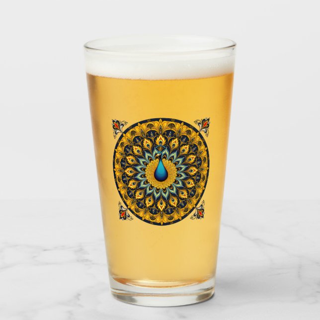 Copo De Pint Ave de pavão decorativa sobre branco (Frente (Preenchido))