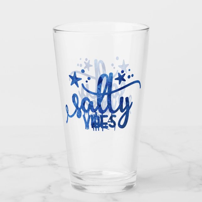 Copo De Pint Azul Aquarela Vibes Salty Beach Pint Glass (Frente)