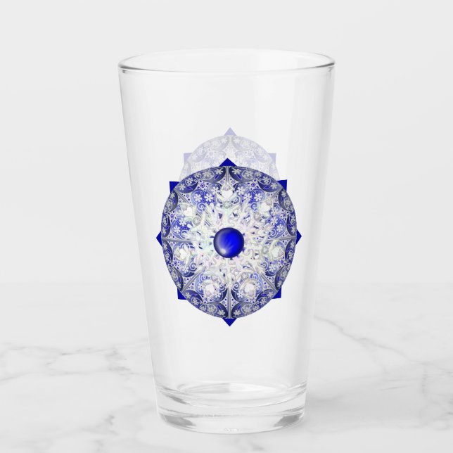 Copo De Pint Azul de rendas cerâmicas de Grécia e floco de neve (Frente)