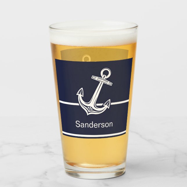 Copo De Pint Azul Marinho do Oceano Âncora Náutica Personalizad (Traseira (Preenchido))