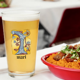 Copo De Pint Azul medieval e maré vermelha iluminada - Letra I