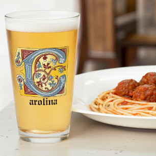 Copo De Pint Azul Medieval e Vermelho Ivy Iluminado - Letra C