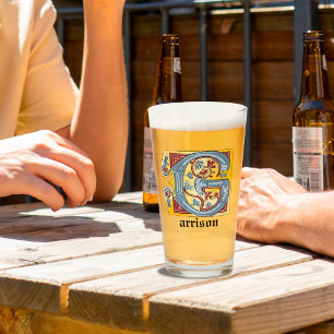 Copo De Pint Azul Medieval e Vermelho Ivy Iluminado - Letra G