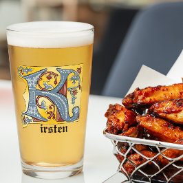 Copo De Pint Azul Medieval e Vermelho Ivy Iluminado - Letra K