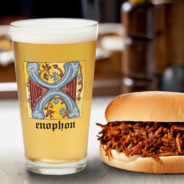 Copo De Pint Azul Medieval e Vermelho Ivy Iluminado - Letra X (Criador carregado)