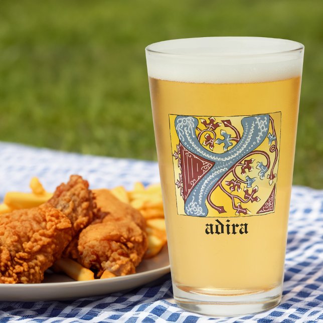 Copo De Pint Azul Medieval e Vermelho Ivy Iluminado - Letra Y (Criador carregado)