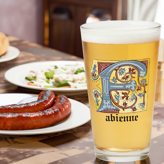 Copo De Pint Azul Medieval e Vermelho Ivy Iluminados - Letra F (Criador carregado)