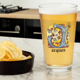 Copo De Pint Azul Medieval e Vermelho - Letra Iluminada J