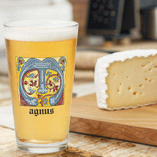 Copo De Pint Azul Medieval e Vermelho - Letra iluminada M