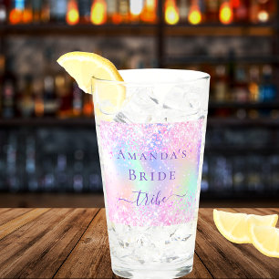 Copo De Pint Bachelorette de noiva roxa holográfica