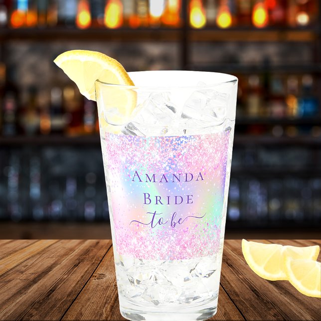 Copo De Pint Bachelorette de noiva roxa holográfica (Criador carregado)