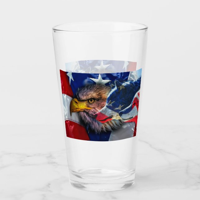 Copo De Pint Bald Eagle Wolf American Flag (Frente)