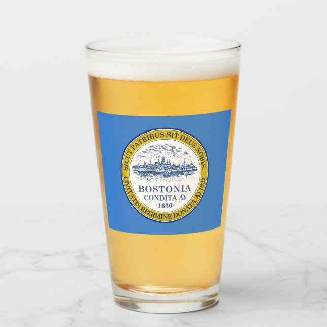 Copo De Pint Bandeira da Cidade de Boston (Massachusetts) (Frente (Preenchido))