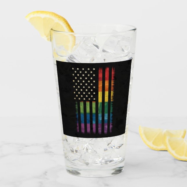 Copo De Pint Bandeira do Arco-íris Destruída Pride EUA América  (Gelo frontal)