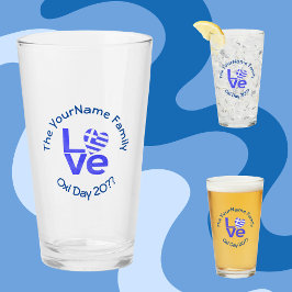 Copo De Pint Bandeira do Coração da Grécia Azul AMOR Personaliz