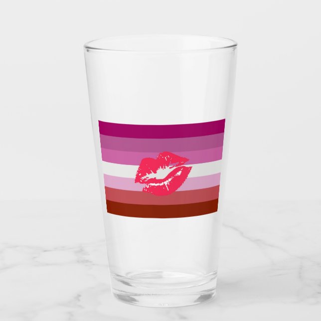 Copo De Pint Bandeira do Orgulho Lésbica com Batom e Lábios (Frente)