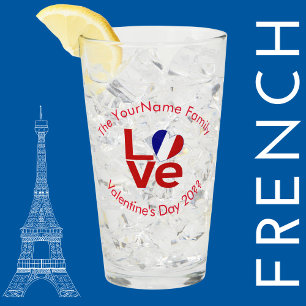 Copo De Pint Bandeira Francesa Letra Vermelha LOVE Personalizad