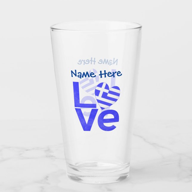 Copo De Pint Bandeira Grega do Amor Azul Personalizada  (Frente)