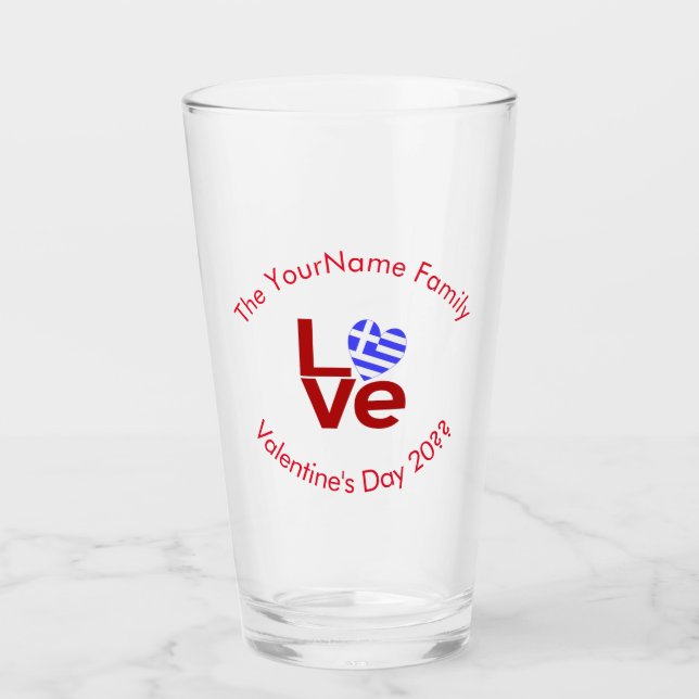 Copo De Pint Bandeira Grega Letras Vermelhas AMOR Bebidas Perso (Frente)