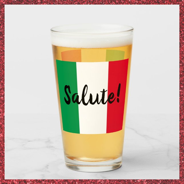 Copo De Pint Bandeira italiana com saudação de saudação (Bookmark my store! https://www.zazzle.com/store/capricepetit)