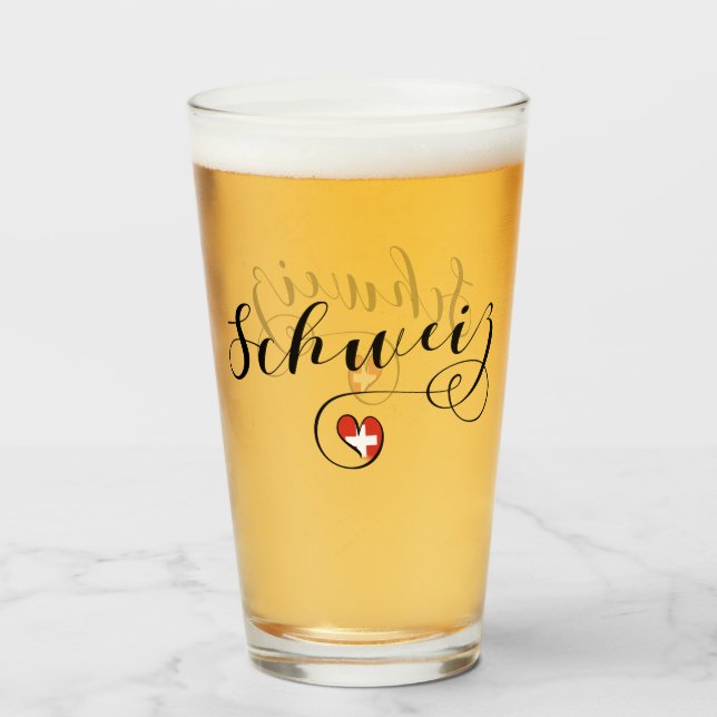 Copo De Pint Bandeira Suíça em Coração, Schweiz, Suiça (Traseira (Preenchido))