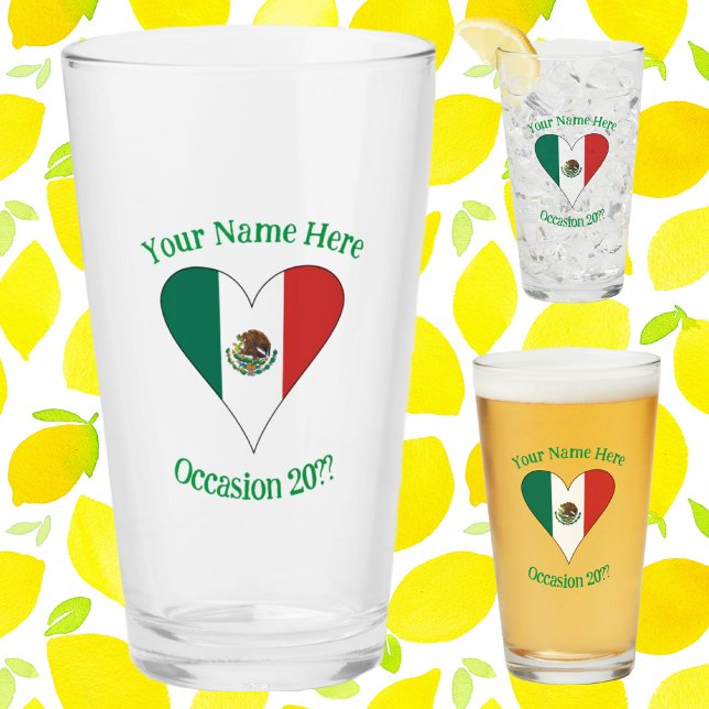Copo De Pint Bandeira Verde do Coração Mexicano com Texto Perso (Criador carregado)