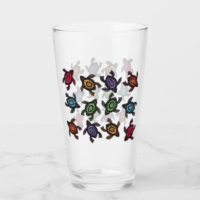 Copo De Pint Bando de Tartarugas Negras abstrato em Cores (Frente)